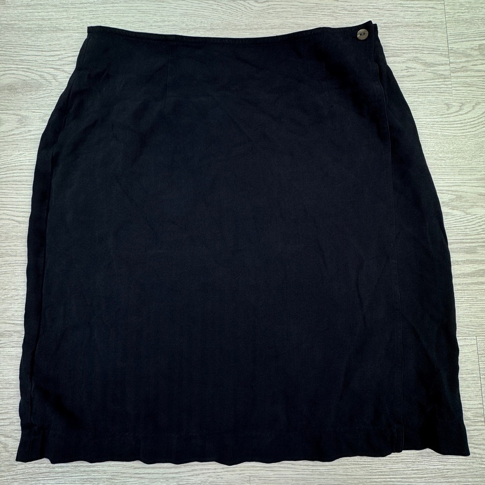Tommy Bahama Women's 12 Black 100% Silk Herringbone Wrap Midi Skirt Side Zip